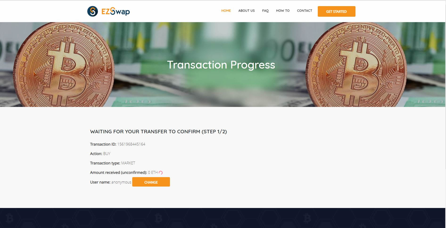 Transaction progress page